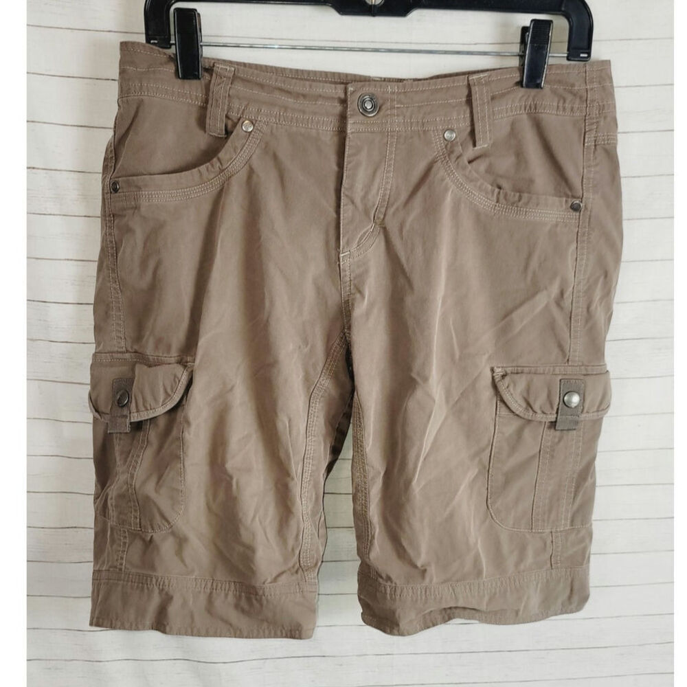 KUHL FREE FLEX CARGO SHORTS IN SANDSTONE TAN, SZ 8